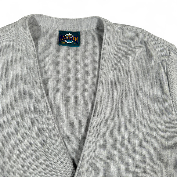 Vintage Jantzen Sweater Adult LARGE Gray Button Up Knit Cardigan USA Made 80s - Picture 2 of 9